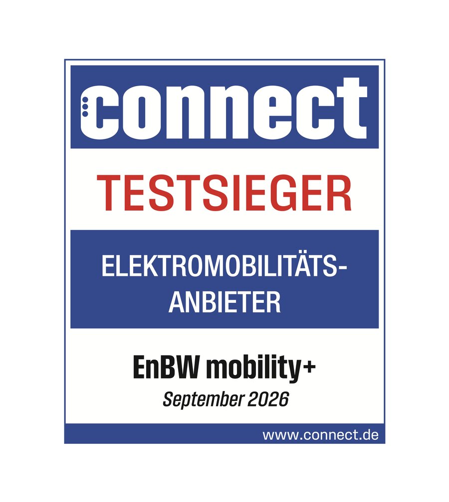 Connect Siegel für EnBW mobility+: Testsieger Elektromobilitätsanbieter Oktober 2025