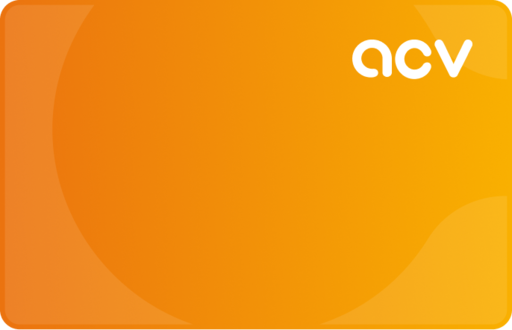Eine rechteckige Karte mit einem leuchtend orangefarbenen Hintergrund und den weißen Kleinbuchstaben acv in der oberen rechten Ecke. Das Design ist einfach mit subtilen Kreisformen im Hintergrund.