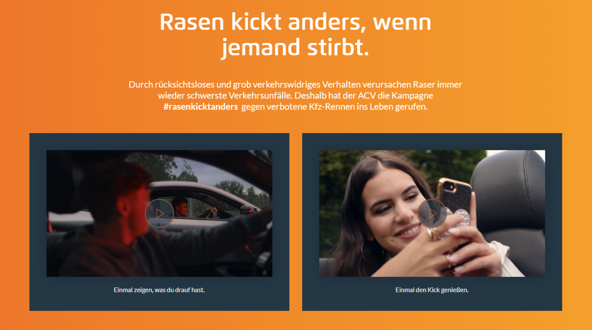 screenshot einer landingpage zur acv kampagne #rasenkicktanders, auf dem 2 Videos zu sehen sind