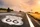 Route 66 während eines Sonnenuntergangs