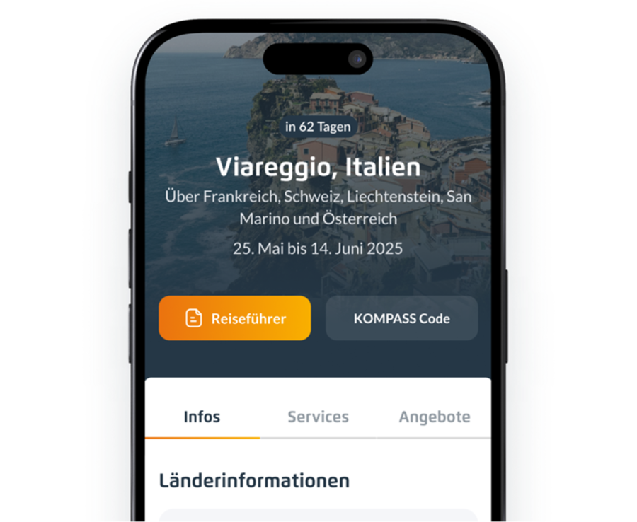 iphone mockup, das die digitale Tourenberatung in der ACV App zeigt