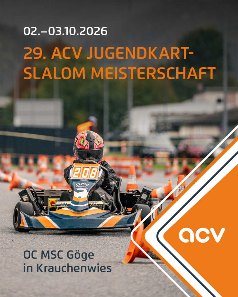 Ein junger Rennfahrer im Kart #208 fährt durch einen orangefarbenen Kegelslalomparcours bei der 29. ACV Jugendkart-Slalom Meisterschaft, die vom 2. bis 3. Oktober 2026 in Krauchenwies stattfindet und vom OC MSC Göge organisiert wird.