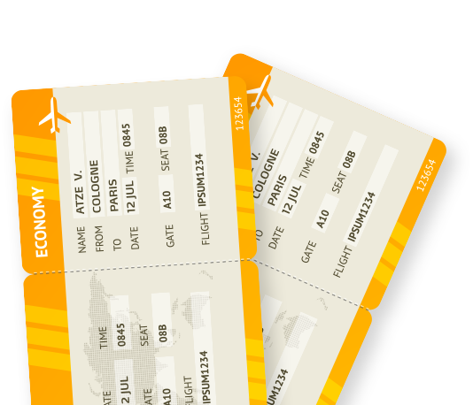 2 übereinanderliegende Flugtickets